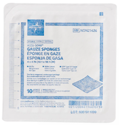 Medline Sterile 100% Cotton Woven Gauze Sponges
